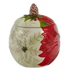 Cookie Jar Ceramic Poinsettia Flower Design Brand New Red Green Cream Park