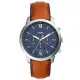 FOSSIL 三眼石英中性錶 皮革錶帶 咖啡X深藍 防水 羅馬數字 FS5453
