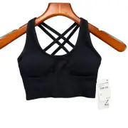 Z by Zella Bra Seamless Crossback Bralette Solid Black Longline Stretch Sz XS
