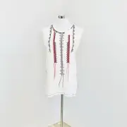 Sass & Bide Stitch In Time Top Embellished Sleeveless Tank Linen Blend XXS NEW