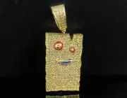 2.0Ct Round Cut Moissanite Cluster Square Pendant 14K Yellow Gold Plated Silver