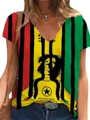 Jollylinen Women's Reggae Print Short Sleeve Top As Picture L