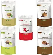 RAINTECH HERBALS Amla, Reetha, Shikakai, Bhringraj and Hibiscus Powder Combo Pack for Hair Care, Wash, Healthy Scalp, Nourishment, Mask, Helps to Control Dandruff, Haifall | Natural Cleanser