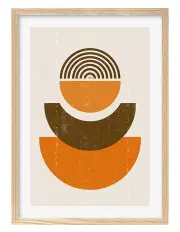 [Profile Australia] Australian Made Orange Boho Sun Shapes Art Print A2 in Natural Frame