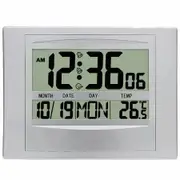 Digital Wall Clock Atomic Desk Alarm Large Display Battery Operated Bedroom Office Indoor Temperature Color Silver