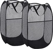 Foldable Mesh Popup Laundry Hamper,Laundry Basket Easy to Open and Fold for Dorm,Travel, College Dorms, and More (2 black)