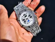 MENS HIP HOP FULL ICED WHITE GOLD PT CHRONO OCTAGON TRENDY CLUBBING BLING WATCH