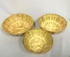 Set of 3 Round Natural Bamboo Cane Willow Basket 17cm, 19cm, 21cm Baskets New