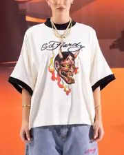 [ED HARDY] Ed Hardy Devil Ringer T-shirt Off White - Size L L Off White
