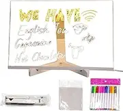 Acrylic LED Writing Message Board | Light up Dry Erase Board for Kids | Desktop Note Memo Illuminated Wordpad with 12 Colors Pen & Stand | Creative Rewritable LED Note Board for School Cafe Home