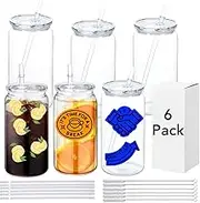 SUBCUB 6 Pack Acrylic Tumblers with Lids and Straw 16oz Plastic Mason Jars Bulk Clear Drinking Plastic Beer Can Cups Iced Coffee Juice Cup