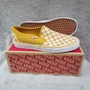 Vans Asher Shoes Womens Size 10.5 Cord Check Golden Yellow Slip On Skateboarding