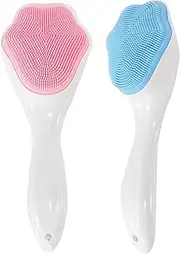 Silicone Face Scrubber Exfoliating Brush, Beomeen 2 Pack Manual Handheld Facial Cleansing Brush Blackhead Scrubber, Soft Bristles Waterproof for Face Skincare