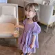 90-130cm 夏裝女童洋裝女寶寶泡泡袖裙子女童洋裝女童連身裙女童紫色洋裝女童短袖洋裝幼兒裙子