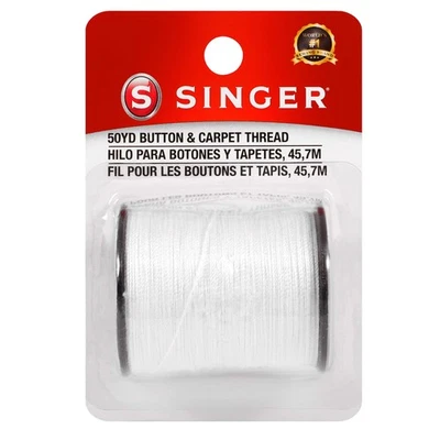 Singer Heavy Duty White Button And Carpet Thread 50 Yards Polyester Cotton Blend