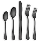 40 Piece Shiny Black Flatware Set, Titanium Plating, Gold Plated Stainless St...