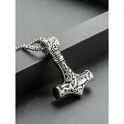 Men's Viking Thor's Hammer Pendant Necklace - Norse Mythology Jewelry, Stainless Steel Mjolnir for Casual and Cosplay
