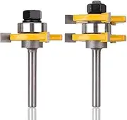 Bestgle 2 Pcs Tongue Groove Router Bits 1/4 Inch Shank T-Shape Tenon Cutter Wood Panel Cabinet Door Floor Drill Bit Set 3 Teeth Milling Cutter Woodworking Tool