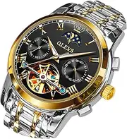 [OLEVS] Automatic Mechanical Men Watch Tourbillon Moon Phase Stainless Steel Dress Fashion Business Luminous Waterproof Date Week Male Wrist Watch