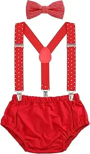 [AWAYTR] Baby Boys Cake Smash Outfit - First Birthday Party Suspenders Bow Tie Bloomers Set