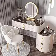 Stylish and Modern Vanity Desk Modern Gray Vanity Desk Set with Drawers Side Cabinet and Chair 3 Lighting Colors Makeup Table with Lights Large Dressing Table for Her 39.3in(White,80cm/31.4in)