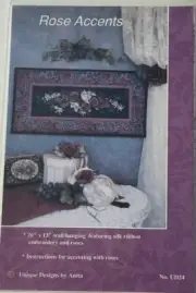 Silk Ribbon 26"x13" Wall Hanging Rose Accents Pattern
