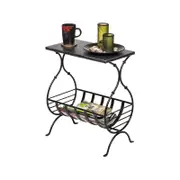 Lirash Narrow Black Side End Table with Magazine Storage and Silver Finish Top