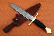 Custom Made Hand Forged Damascus Steel Toothed Dagger/ BOWIE With Buffalo Horn