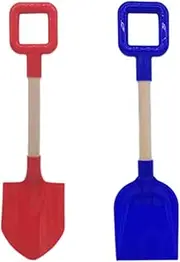 2PCS Red Blue ABS Plastic Kids Beach Shovel with Wooden Handle, Dual-Function Sandbox Tools for Building Digging