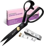 Fabric Scissors Professional (9-inch), Premium Scissors for Fabric Cutting with Bonus Measuring Tape - Made of High Density Carbon Steel Shears, Sewing Scissors for Fabric, Leather, Thin Metal, etc.