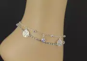 silver anklet tree of life charm dangle adjustable ankle bracelet 8-10.5"