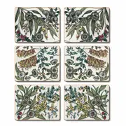 Country Kitchen Retro Native Floral Cinnamon Cork Back Drink Coasters Set 6