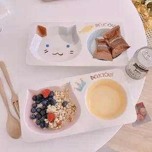 卡通兒童分餐盤陶瓷貓咪豬豬分格盤家用水果碟子減肥餐早餐盤子