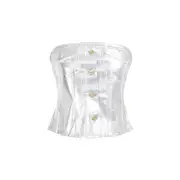 [Ganni] Ganni-Silver Foil Corsage Denim Top-Donna 34 FR