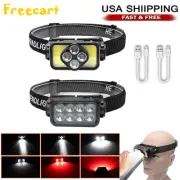 COB LED Headlamp USB Rechargeable Headlight Torch Work Light Bar Head Band Lamp