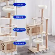140cm Wooden Cat Tree Tower Scratching Post Scratcher Cats Condo House Bed