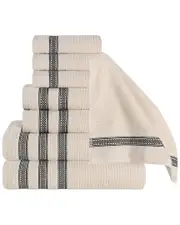 Superior Brea Zero Twist Cotton Ribbed Geometric Border Plush 8pc Towel Set