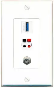 3 Port 1 Gang Jack Face Cover Cable Plastic COAX SPEAKER USB-3 Wall Plate