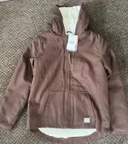 WEATHERPROOF VINTAGE HOODED SHERPA LINED CHOCLATE 14/16 BOYS FULL ZIP JACKET