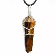 (1) Tiger's Eye Wire Wrapped Double Terminated Crystal Wand Pendant w/Card