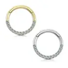 14k Solid Gold 16G Hinged Hoop Ring with CZ Paved for Nose Septum Daith and More