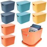 8 Pack Colorful Plastic Storage Bins with Lid and Handle，Stackable Storage Bo...