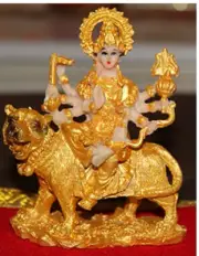 Indian Traditional Polyresin Golden Maa Shera Wali Idol For Car Dashboard t328