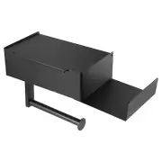 Adhesive Bathroom Toilet Roll Tissue Holder Wall Mount with Shelf Black