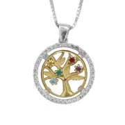 Pendant Tree of Life Multicolor Crystals CZ Silver 925 Gold 9K Jewelry Ø0.81"