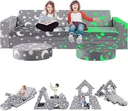 Newest Modular Kids Sofa Play Couch, 12Pcs Toddler Couch Sofa Glowing In The Dark, Versatile 300+DIY Creativing Playroom Bedroom Furniture. Convertible Foam and Cushion for Boys and Girls Gifts