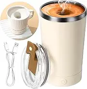 Yonsya Electric Stirring Coffee Mug, Self Mixing Mug 400ML Stainless Steel Automatic Stirring Mixer Cup Suitable for Coffee, Milk, Cocoa and Other Beverages (Beige)