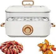 Electric Steaming Cooker, 5 L Electric Hot Pot Steamer, 1350 W 2 Levels of Temperature Control Electric Pot with Stainless Steel Steamers, Non-Stick Pot Liner for Scallop,Sweet Potato