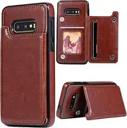 ZYZXSK Samsung Galaxy S10E Wallet Phone Case, with Credit Card Kickstand Holder Premium PU Leather Double Magnetic Buttons Flip Shockproof Protective Cover Case for Samsung Galaxy S10E 5.8" Brown