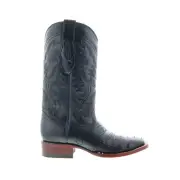 Los Altos Square Toe Caiman Belly Saddle Mens Black Wide Cowboy Western Boots